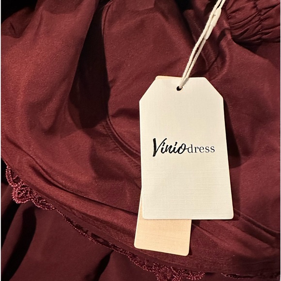 Floor length burgundy formal dress with lace bodice and slit on left leg - Picture 5 of 5